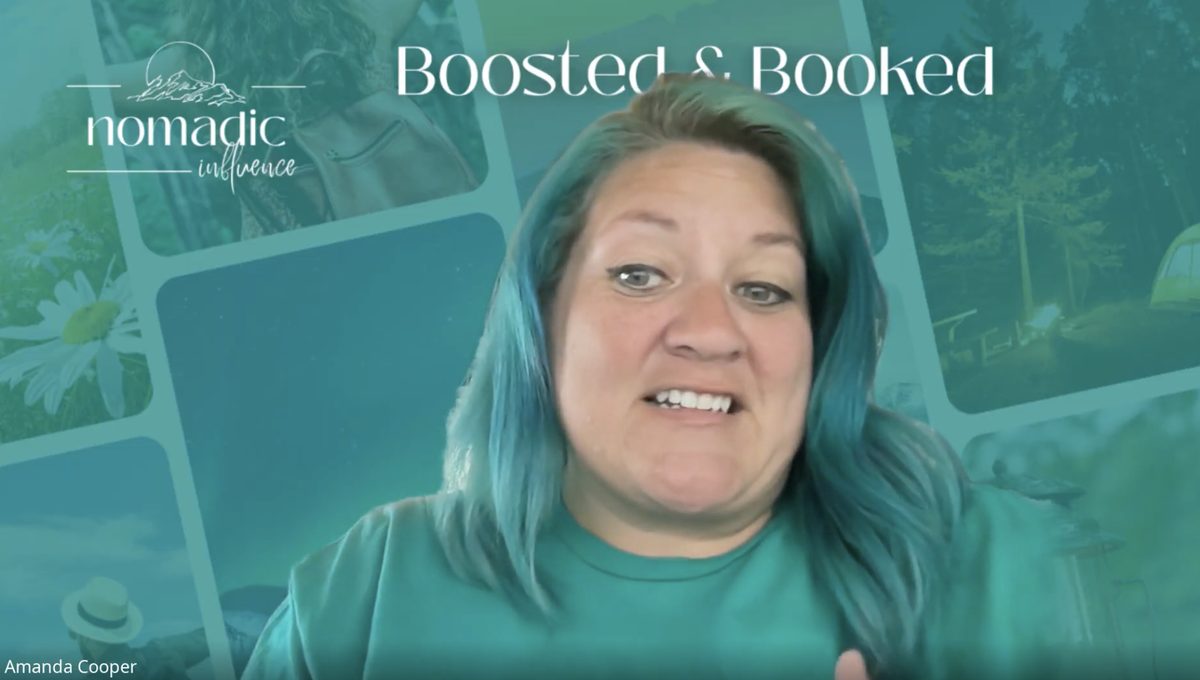 Amanda Cooper hosting a live Boosted & Booked session for Nomadic Influence