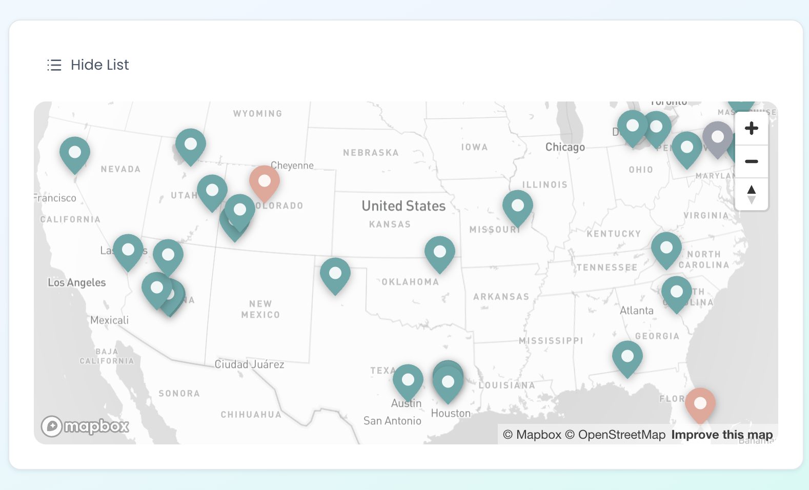 Map of opportunities and creators across the U.S. in the Nomadic Influence app